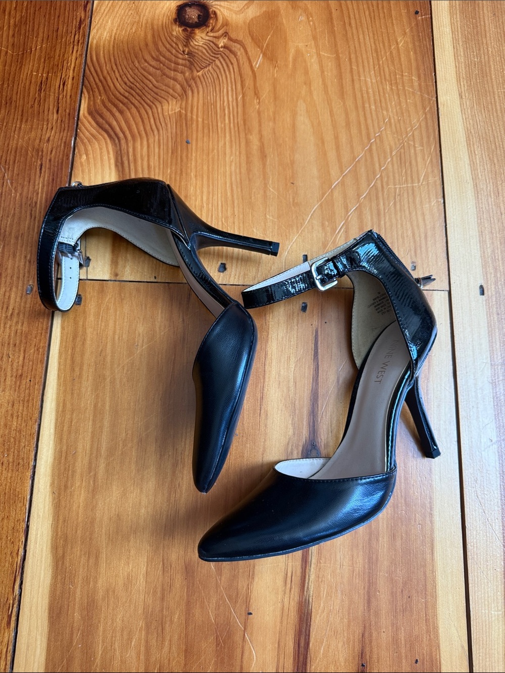 Nine West Black Pointed-Toe Ankle-Strap Heels